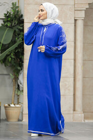  Modest Sax Blue Abaya Dress 40050SX - 2