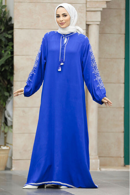  Modest Sax Blue Abaya Dress 40050SX - NEVA STYLE