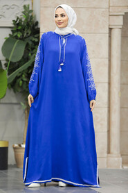  Modest Sax Blue Abaya Dress 40050SX - 3