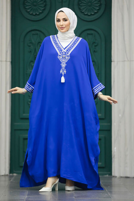  Modest Sax Blue Abaya Dress 40120SX - NEVA STYLE