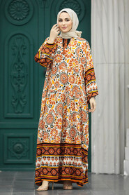  Modest Terra Cotta Floral Dress 10179KRMT - 2