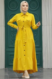 Neva Style - Mustard Long Sleeve Dress 40971HR - Thumbnail