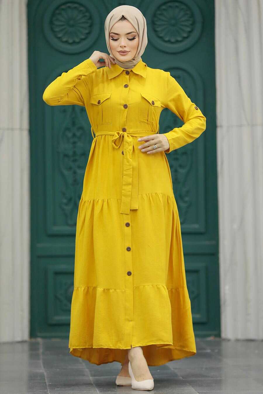Neva Style - Mustard Long Sleeve Dress 40971HR