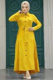 Neva Style - Mustard Long Sleeve Dress 40971HR - Thumbnail