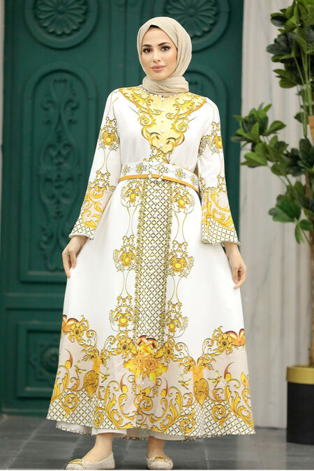  Mustard Muslim Long Dress Style 22358HR - NEVA STYLE