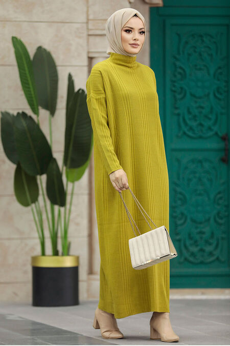  Mustard Muslim Long Knitwear Dress Style 34150HR - NEVA STYLE