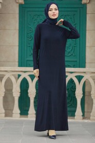  Navy Biue Hijab Turkish Dress 380300L - 1