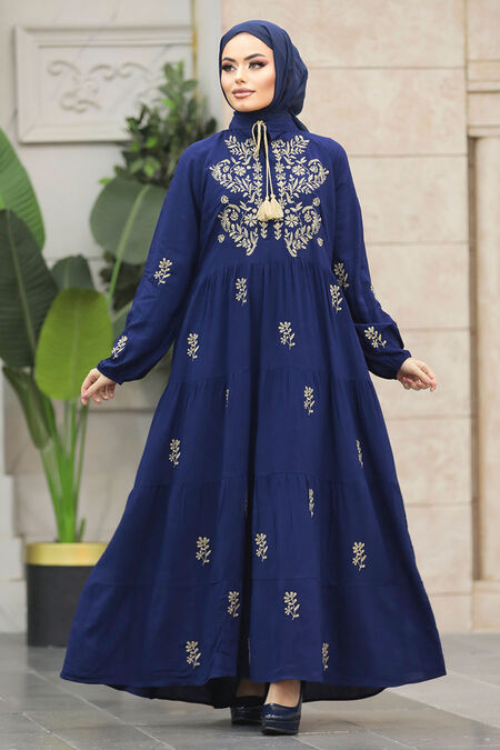  Navy Blue Abaya Dress 40110L - NEVA STYLE