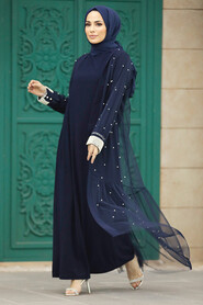  Navy Blue Abaya Modest Double Suit 30121L - Thumbnail
