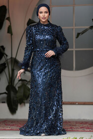  Navy Blue Elegant Evening Gowns 23421L - Thumbnail