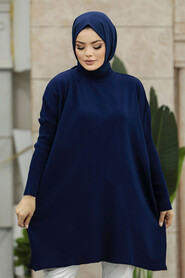 Neva Style - Navy Blue High Quality Knitwear Tunic 3399L - Thumbnail