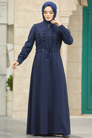Neva Style - Navy Blue High Quality Turkish Abaya 10037L - Thumbnail