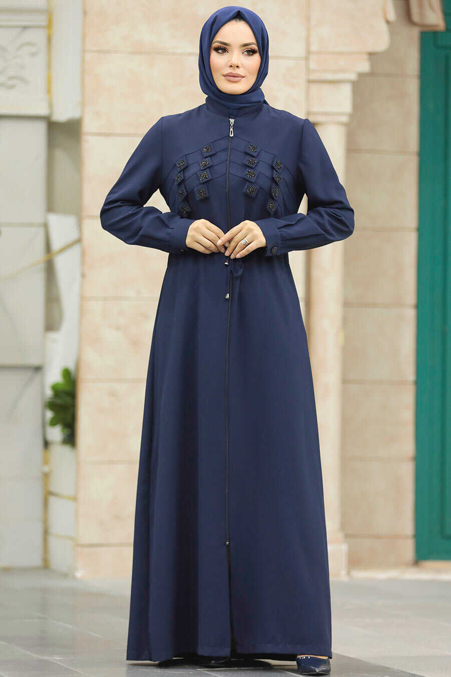 Neva Style - Navy Blue High Quality Turkish Abaya 10037L