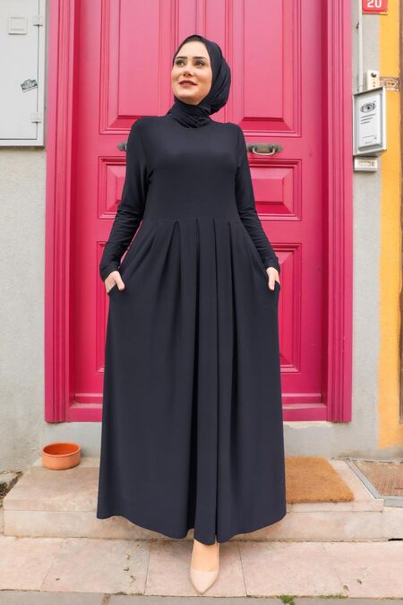  Navy Blue Hijab Dress 18130L - NEVA STYLE