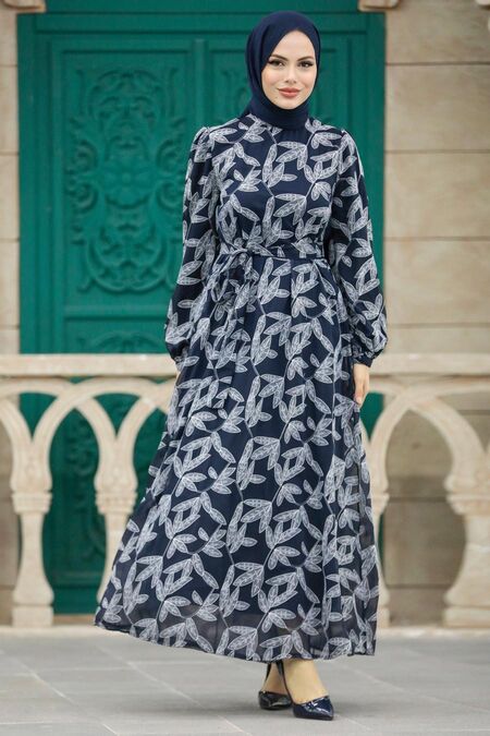  Navy Blue Hijab For Women Dress 352910L - NEVA STYLE