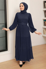  Navy Blue Hijab For Women Dress 3590L - NEVA STYLE