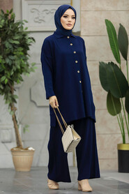  Navy Blue Hijab Knitwear Dual Dress 33860L - 1