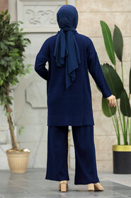  Navy Blue Hijab Knitwear Dual Dress 33860L - 4