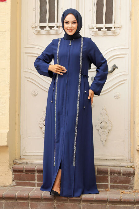 Navy Blue Hijab Turkish Abaya 20008L - NEVA STYLE
