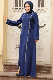 Navy Blue Hijab Turkish Abaya 20008L - 2