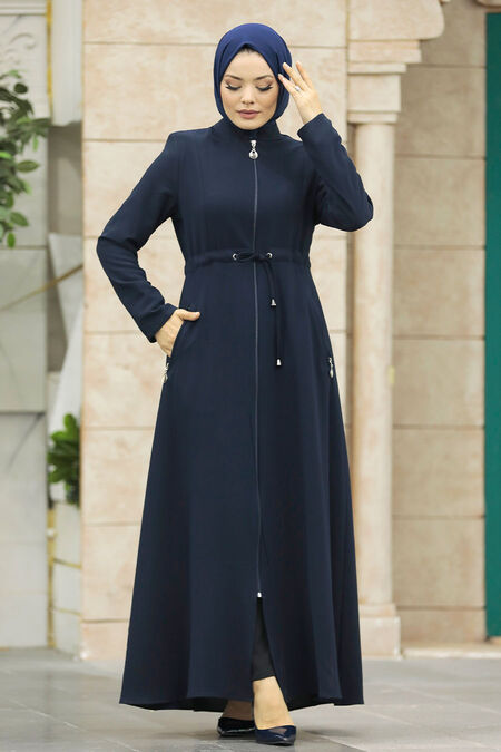  Navy Blue Hijab Turkish Abaya 60125L - NEVA STYLE