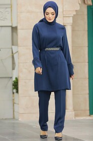  Navy Blue Hijab Turkish Dual Suit 34071L - 1