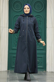  Navy Blue Islamic Clothing Coat 60623L - 1