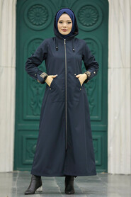  Navy Blue Islamic Clothing Coat 60623L - 2