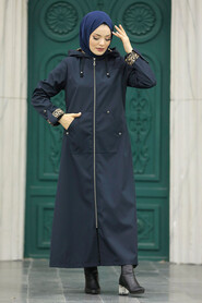  Navy Blue Islamic Clothing Coat 60623L - 4