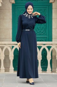  Navy Blue Islamic Clothing Dress 358600L - 1