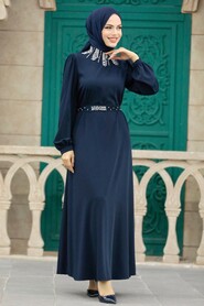  Navy Blue Islamic Clothing Dress 358600L - 2