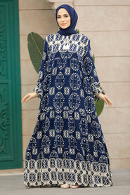 Neva Style - Navy Blue Islamic Clothing Dress 50008L - Thumbnail