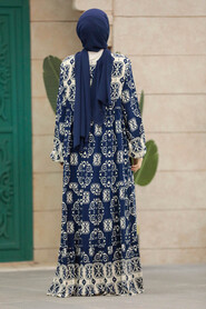 Neva Style - Navy Blue Islamic Clothing Dress 50008L - Thumbnail