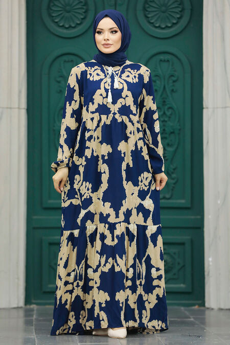  Navy Blue Islamic Clothing Dress 6194L - NEVA STYLE