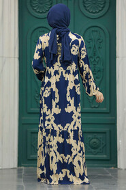  Navy Blue Islamic Clothing Dress 6194L - 3