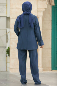  Navy Blue Islamic Clothing Dual Suit 40012L - 4