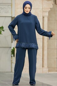  Navy Blue Islamic Clothing Dual Suit 40012L - 2