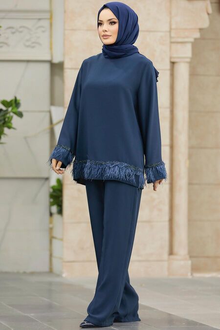 Navy Blue Islamic Clothing Dual Suit 40012L - NEVA STYLE