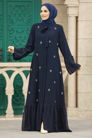  Navy Blue Islamic Clothing Turkish Abaya 30072L - 2