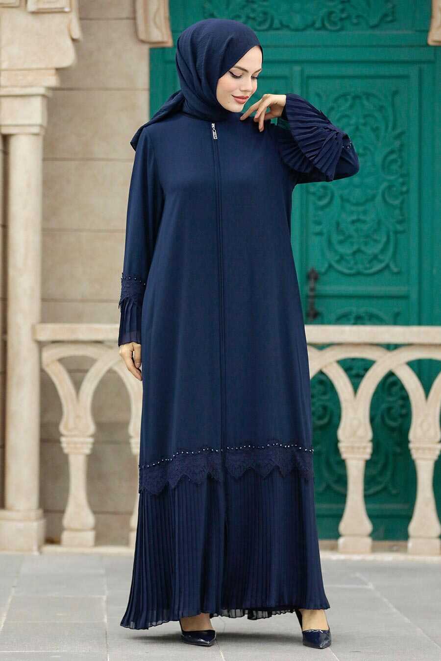 Navy Blue Islamic Clothing Turkish Abaya 396000L - Neva-style.com