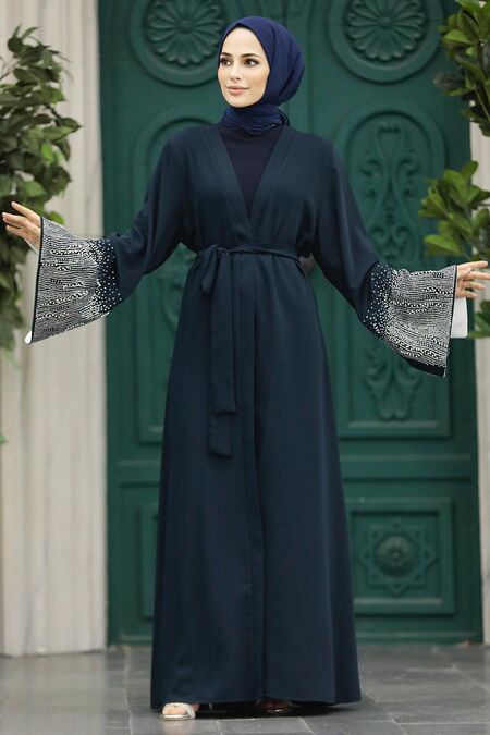  Navy Blue Long Abaya 601800L - NEVA STYLE