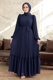  Navy Blue Long Dress for Muslim Ladies 3958L - NEVA STYLE