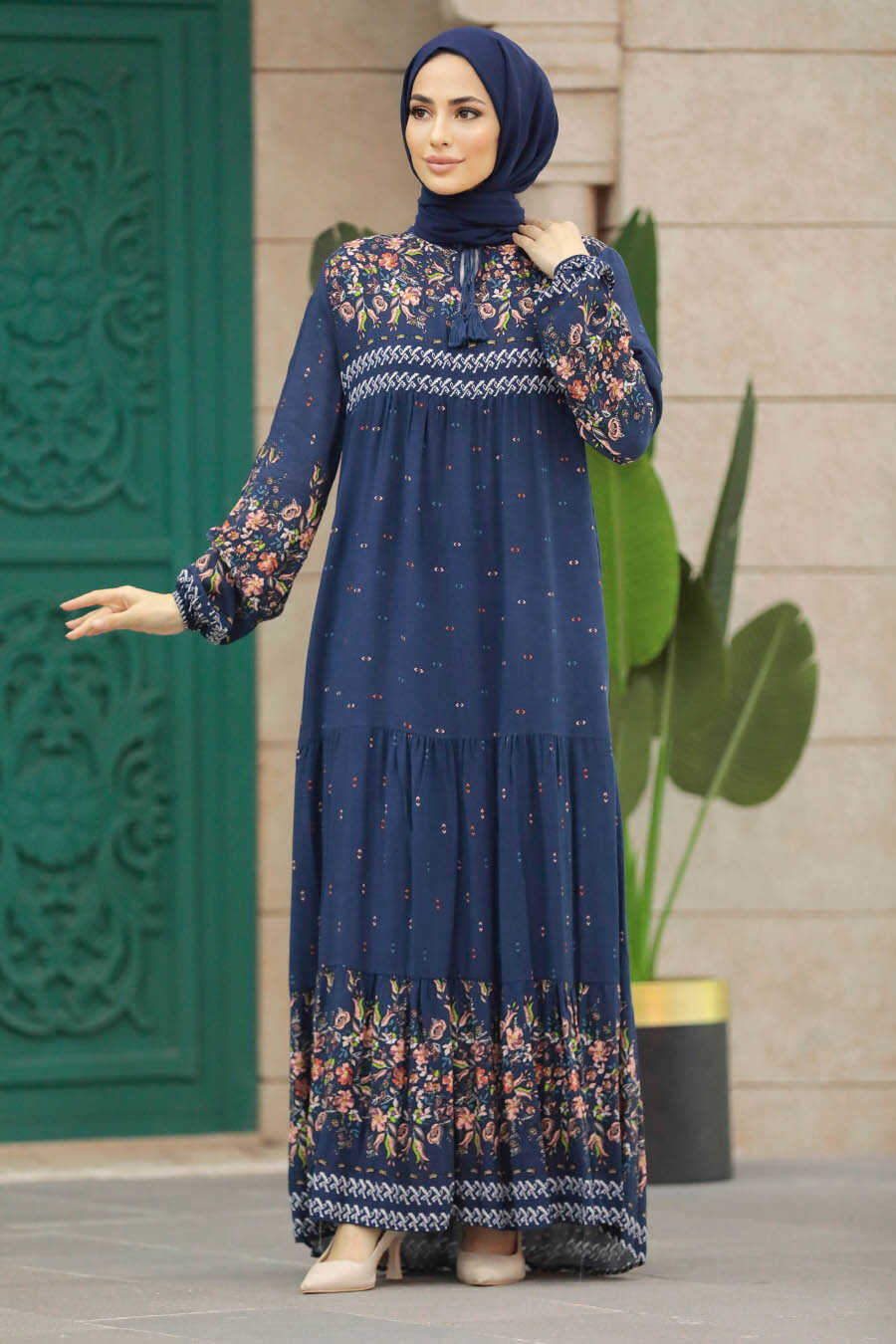 Neva Style - Navy Blue Long Dress for Muslim Ladies 50095L