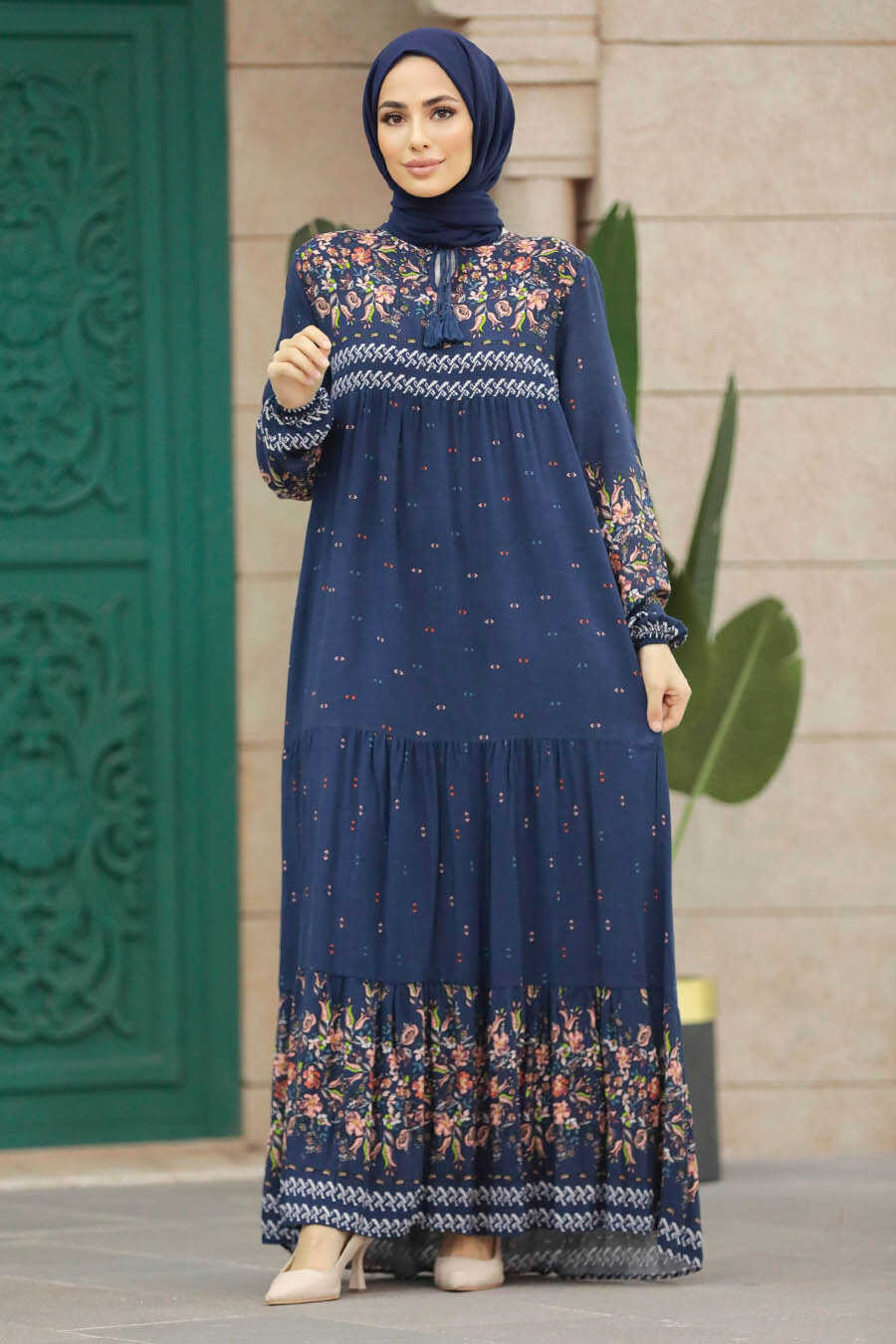 Neva Style - Navy Blue Long Dress for Muslim Ladies 50095L