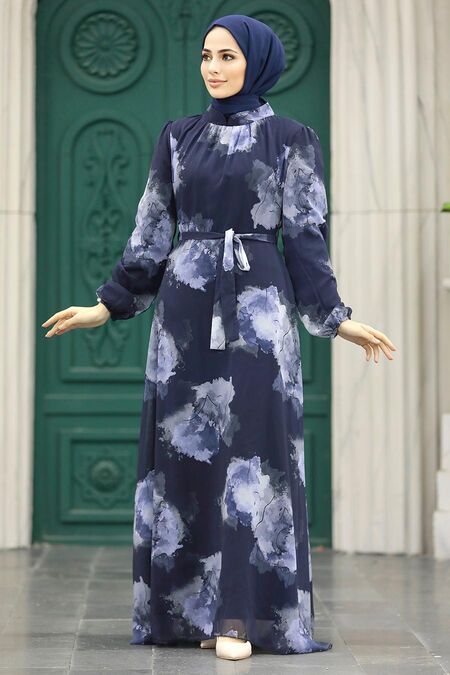  Navy Blue Long Muslim Dress 279313L - NEVA STYLE