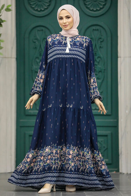  Navy Blue Long Sleeve Dress 50002L - NEVA STYLE