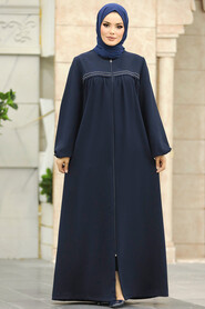  Navy Blue Long Sleeve Turkısh Abaya 10533L - 2