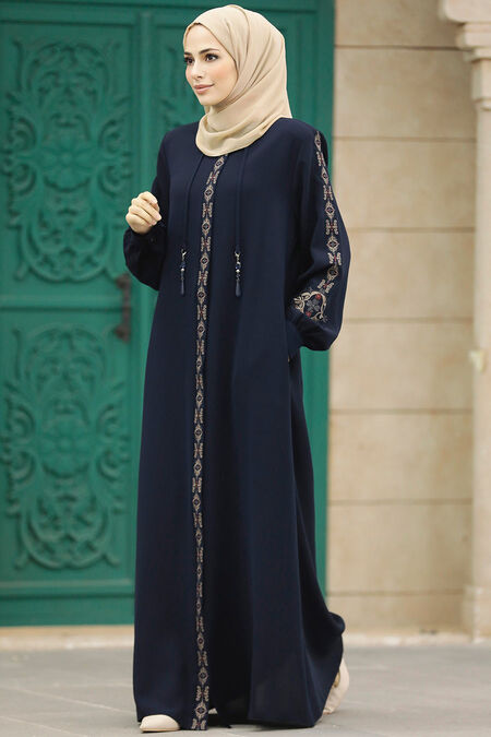  Navy Blue Long Turkish Abaya 41563L - NEVA STYLE