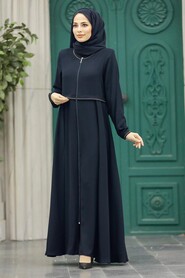  Navy Blue Long Turkish Abaya 617L - NEVA STYLE