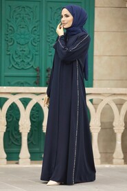  Navy Blue Long Turkish Abaya 618L - 1